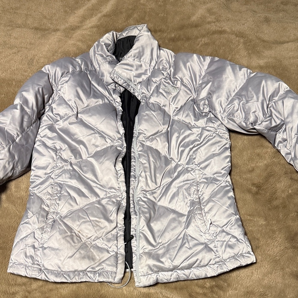 Women's North Face L Silver Puffer Jacket